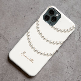 Funda Para iPhone 15 Pro Max collares de perlas blancas