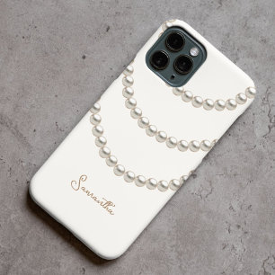 Funda Para iPhone 15 Pro Max collares de perlas blancas