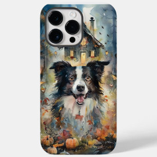 Funda Para iPhone 14 Pro Max De Case-Mate Collie de la frontera de Halloween con calabazas a
