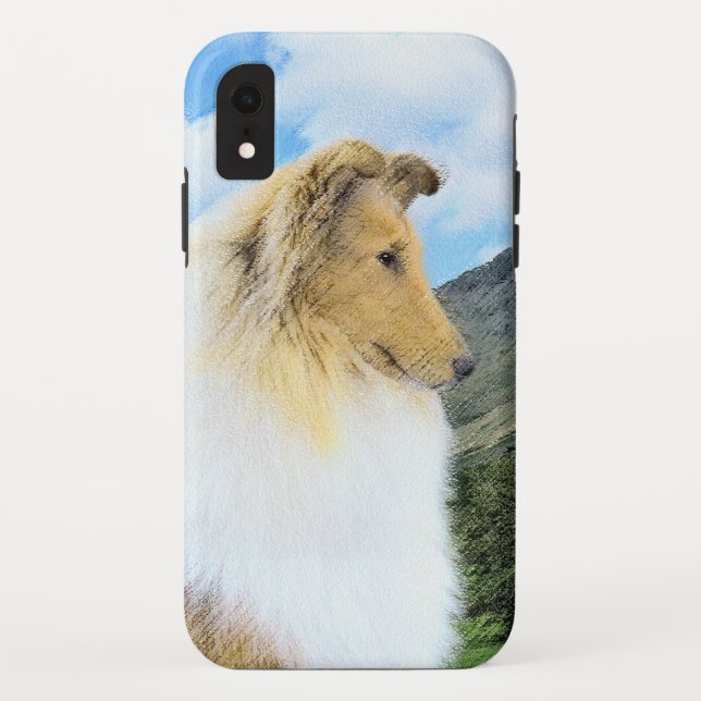 Funda De Case-Mate Para iPhone Collie in Mountains (Rough) Pintura - Perro Art (Reverso)