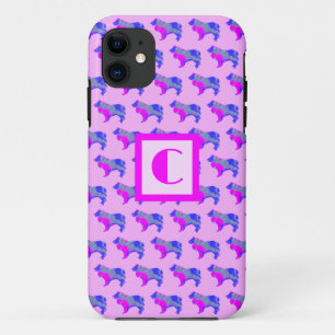 Funda Para iPhone 11 Collie Rough Cute Perro Silueta Rosa Monograma