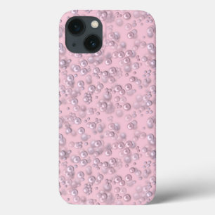 Funda Para iPhone 13 Colocadores de perlas rosa blanco sobre terciopelo