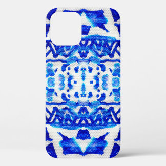 Funda Para iPhone 12 Color azul tribal de color azul, un patrón transpa