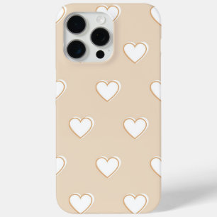 Funda Para iPhone 15 Pro Max Color beige blanco rosado lindo patrón de corazón 