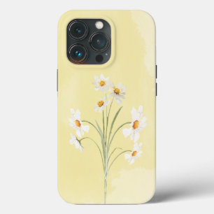 Funda Para iPhone 13 Pro Color blanco marrón amarillo floral acuarela