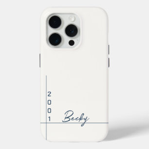 Funda Para iPhone 15 Pro Color blanco sólido azul nombre y año
