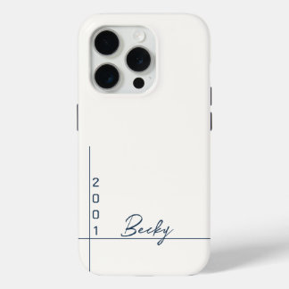 Funda Para iPhone 15 Pro Color blanco sólido azul nombre y año