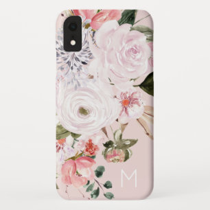 Funda Para iPhone XR Color de agua de época Rubor Rosa rosado monograma