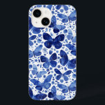 Funda Para iPhone 14 De Case-Mate Color de agua de mariposa azul<br><div class="desc">Pintura de mariposa color azul y blanco índigo para colgar el teléfono. Arte original de Nic Squirrell.</div>