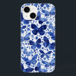 Funda Para iPhone 14 De Case-Mate Color de agua de mariposa azul<br><div class="desc">Pintura de mariposa color azul y blanco índigo para colgar el teléfono. Arte original de Nic Squirrell.</div>