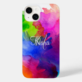Funda Para iPhone 14 De Case-Mate Color de agua del arcoiris Resumen Nombre Monogram