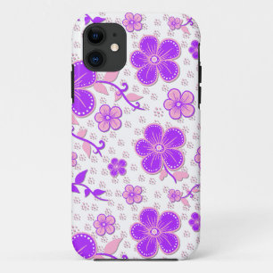 Funda Para iPhone 11 Color de agua floral simple Imprimir púrpura y ros