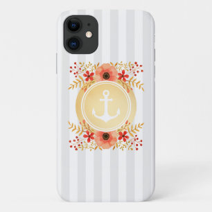 Funda Para iPhone 11 Color de agua moderno náutico a rayas florales