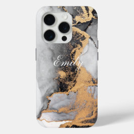 Funda Para iPhone 15 Pro Color de agua negro y oro de lujo personalizado