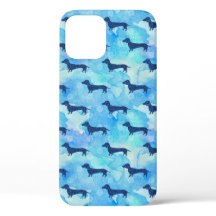 Color de agua Purpurina azul Patrón Dachshund Cl a