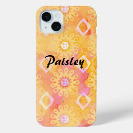 Funda Para iPhone 15 Mini color de agua rosa y amarillo nombre