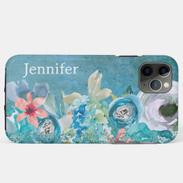 Funda Para iPhone 11 Pro Max Color de agua rosa y verde azulado floral personal