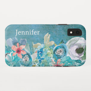 Funda Para iPhone XR Color de agua rosa y verde azulado floral personal