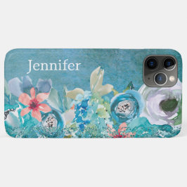 Funda Para iPhone 11 Pro Max Color de agua rosa y verde azulado floral personal