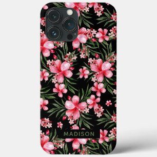 Funda Para iPhone 13 Pro Max Color de agua rosada nombre tropical floral person