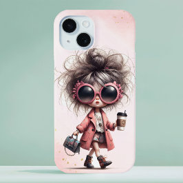 Funda Para iPhone 15 Color de agua rosada Whimsical Quirky Chica Café R