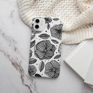 Funda Para iPhone 13 Color de agua y flores de tinta - blanco y negro