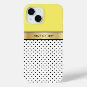 Funda Para iPhone 15 Color de la moda amarillo girasol: puntos blancos