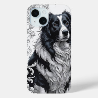 Funda Para iPhone 15 Color del borde Regal con marco floral barroco
