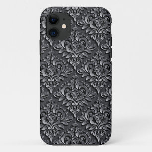 Funda Para iPhone 11 Color negro del patrón Damask fondo-23961 aislado 