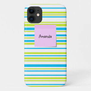Funda Para iPhone 11 Color verde azul patrón de franjas simples Nota pe