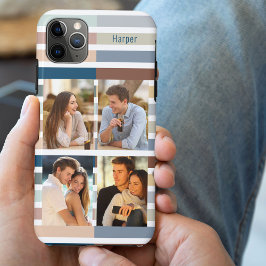 Funda Para iPhone 11 Pro Max Colorblock Stripe 4 Foto y nombre