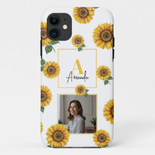 Funda Para iPhone 11 Colores de agua Amarillo Sunflower Monograma Mamá