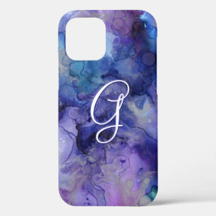 Funda Para iPhone 12 Colores de agua de galaxia púrpura y azul iniciale