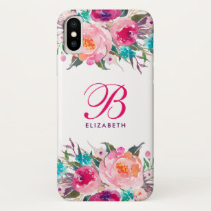 Funda Para iPhone X Colores de agua elegantes de color rosa floral mon