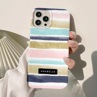 Funda Para iPhone 15 Pro Max Colores de agua y franjas Purpurinas falsas
