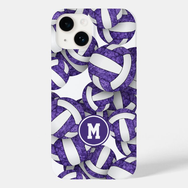 Funda De Case-Mate Para iPhone Colores de equipo blanco morado de voleibol girato (Reverso )