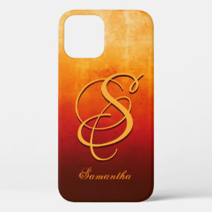 Funda Para iPhone 12 Colores de fuego estilo rústico Nombre Monograma