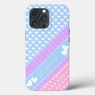 Funda Para iPhone 13 Pro Colores Encantadores, Rayas Y Corazones, Nombre Pe
