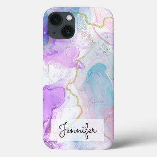 Funda Para iPhone 13 Colores Fluyentes Morados, Verdes y Rosados Elegan