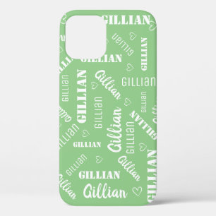 Funda Para iPhone 12 Colores Pastel Verde azulado Word Art Cloud Nombre