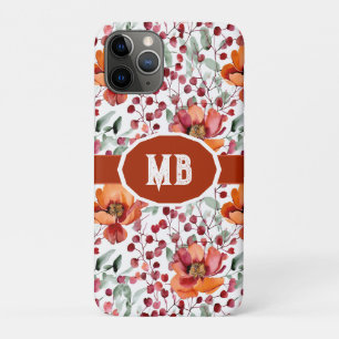 Funda Para iPhone 11 Pro Colores Terrosos, Flores de Otoño Monogramadas