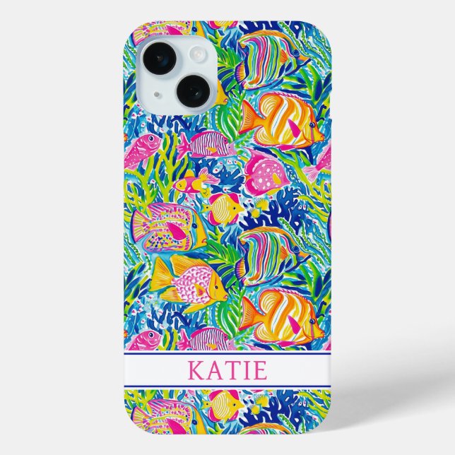 Funda De Case-Mate Para iPhone Colorful Fish Monogrammed (Reverso )