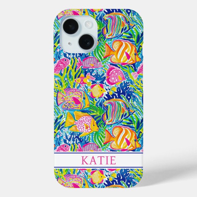 Funda De Case-Mate Para iPhone Colorful Fish Monogrammed (Reverso )