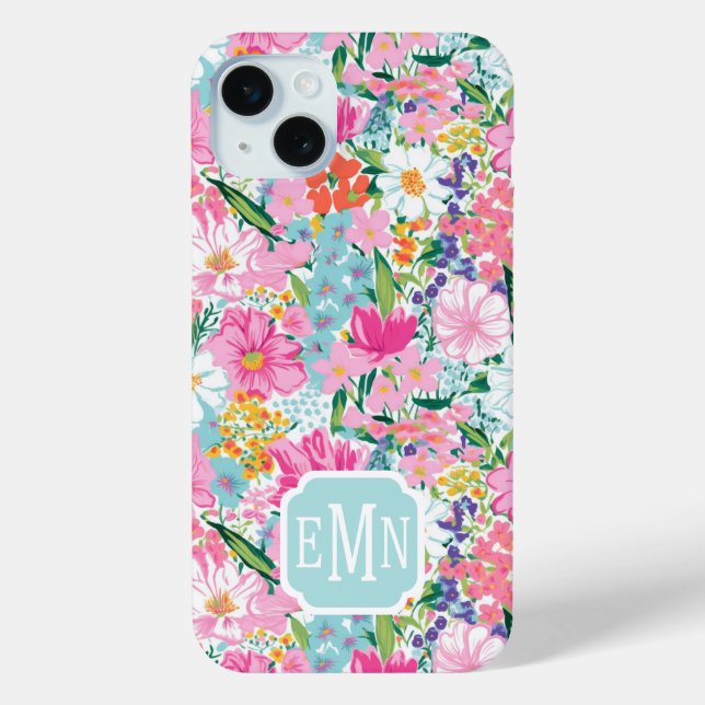 Funda De Case-Mate Para iPhone Colorful Garden Monogrammed (Reverso )
