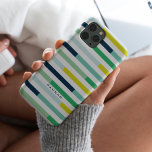 Funda Para iPhone 14 Pro De Case-Mate Colorful Modern Blue Green Turquoise Stripes<br><div class="desc">Bold stripes in navy,  mint,  aqua,  teal,  lime,  green,  mustard,  yellow. This phone case is stylish and modern,  featuring your name or personalized message.</div>