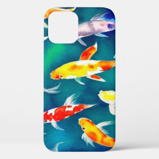 Funda Para iPhone 12 Colorida acuarela Koi Pescado en estanque