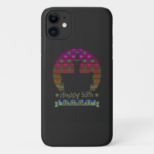 Funda Para iPhone 11 Colorida Feliz 55 cumpleaños pastel con corazones