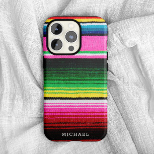 Funda Para iPhone 11 Colorida manta rayada mexicana con nombre