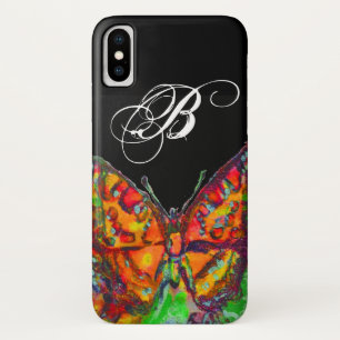 Funda Para iPhone X COLORIDA MARIPOSA ROJO ORO AMARILLO MONOGRAMA Negr