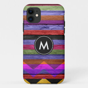 Funda Para iPhone 11 Coloridas Bandas De Chevron Sobre La Madera #12